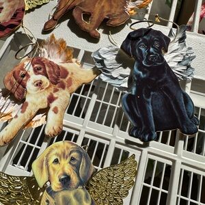 Angel Dog Ornaments - Black, Brown, Gold